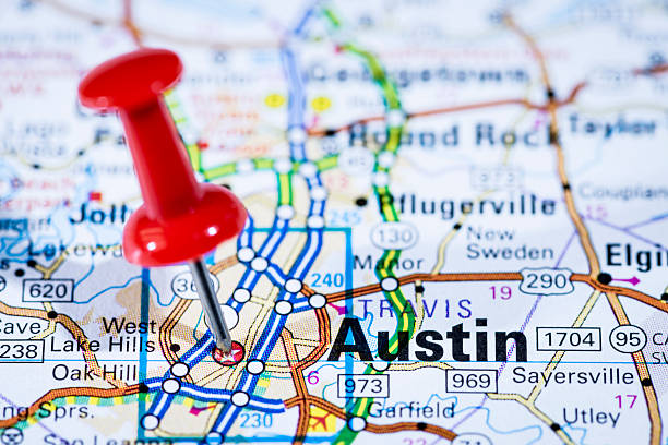 US capital cities on map series: Austin, Texas, TX stock photo