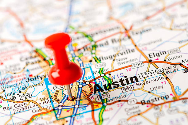 US capital cities on map series: Austin, TX stock photo