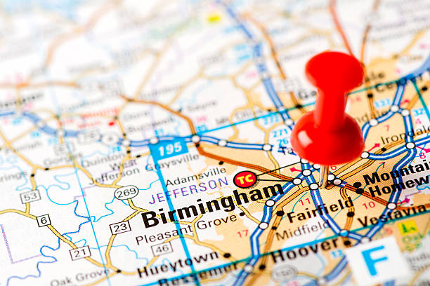 US capital cities on map series: Birmingham, AL stock photo