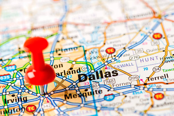 US capital cities on map series: Dallas, TX stock photo