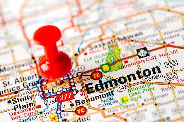 US capital cities on map series: Edmonton, Alberta stock photo
