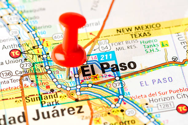 US capital cities on map series: El Paso, TX stock photo