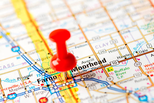 US capital cities on map series: Fargo, Moorhead, ND stock photo