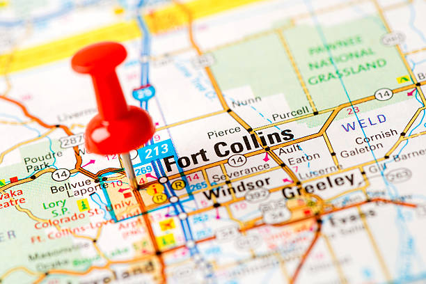 US capital cities on map series: Fort Collins, CO stock photo