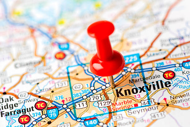US capital cities on map series: Knoxville, TN stock photo