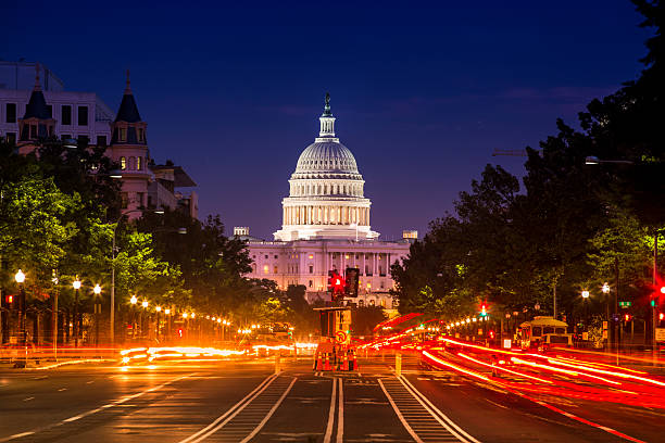 Capitol Building from Pennsylvania Avenue United States Capitol and the Senate Building, Washington DC USA federal building stock pictures, royalty-free photos & images