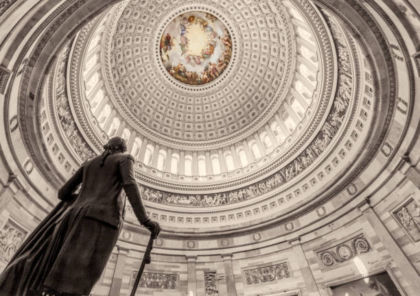 U.S. Capitol Building Rotunda George Washington in Washington, DC stock photo