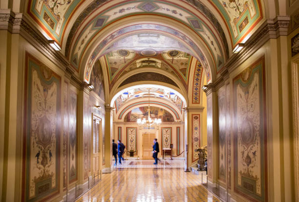 U.S. Capitol Building Senate Brumidi Corridor in Washington, DC stock photo