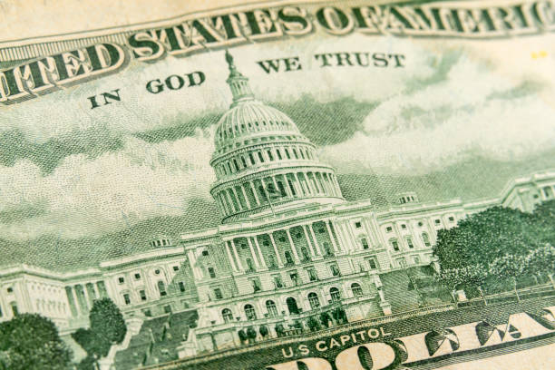 US Capitol Building US Fifty Dollar Bill Close Up stock photo