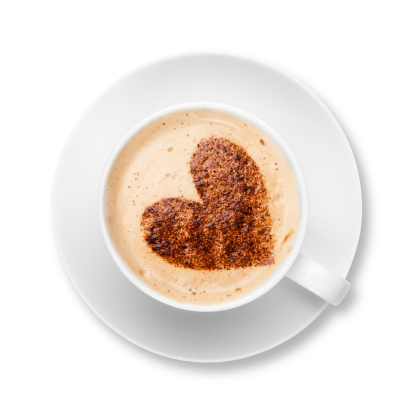 Love Coffee - Cappaccino Coffee in a white cup and saucer with chocolate heart