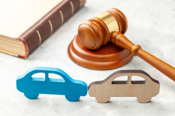 Car accident. Judge gavel and two cars collided. Car Insurance Solution car accident lawyer stock pictures, royalty-free photos & images