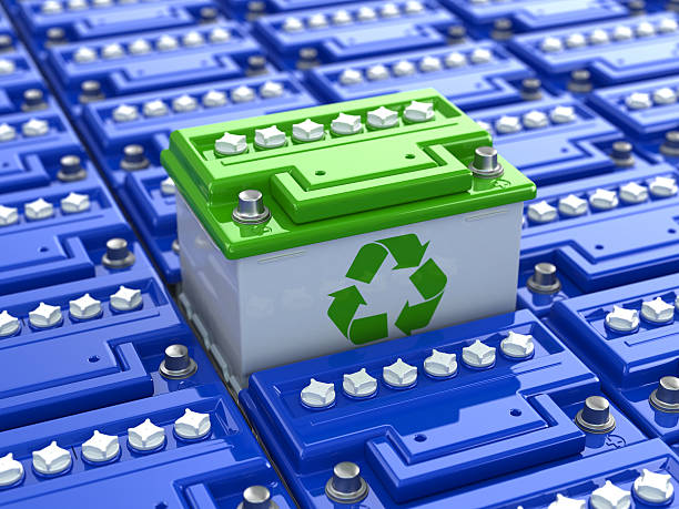 Car battery recycling. Green energy. Background from accumulator Car battery recycling. Green energy. Background from accumulators. 3d batteries stock pictures, royalty-free photos & images