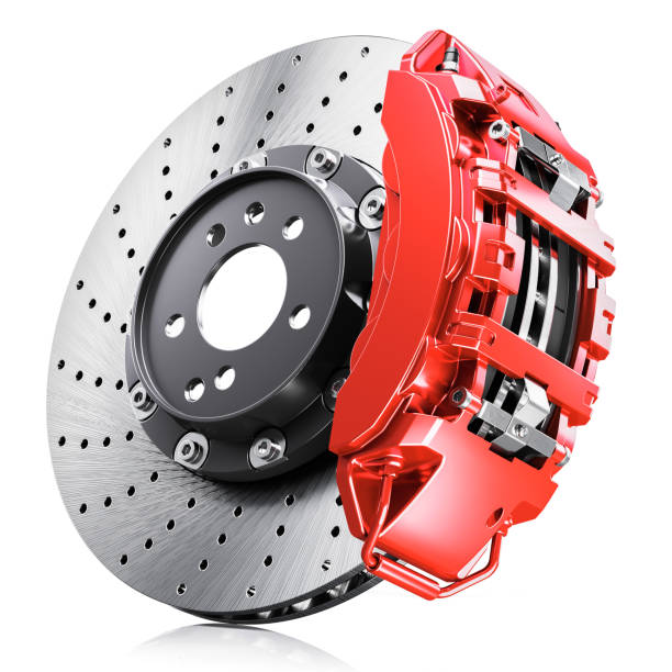 Car brakes, red caliper Car brakes, red caliper isolated on white background 3d brake stock pictures, royalty-free photos & images