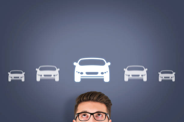 Car Button over Human Head on Screen Car Button over Human Head on Screen car loan stock pictures, royalty-free photos & images