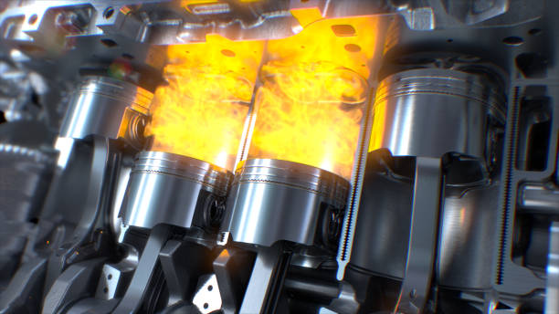 Car Engine inside Car Engine inside, Engine pistons, valves and crankshaft, Piston ignition time. engine with explosions and sparks inside. engine stock pictures, royalty-free photos & images