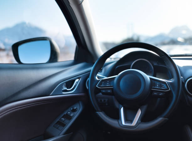 Car inside composition. Concept and idea of transportation Car inside composition. Concept and idea of transportation steering wheel stock pictures, royalty-free photos & images