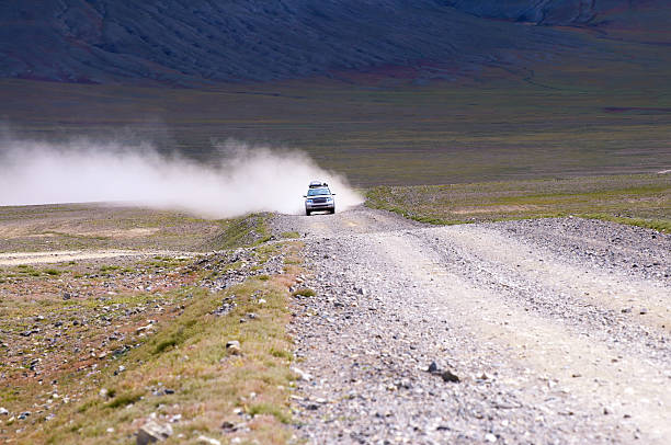 Car on road in the Mongolia stock photo
