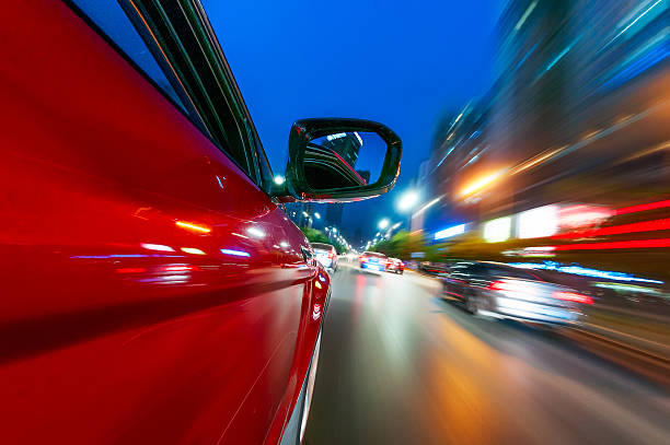 car on the road with motion blur background. stock photo
