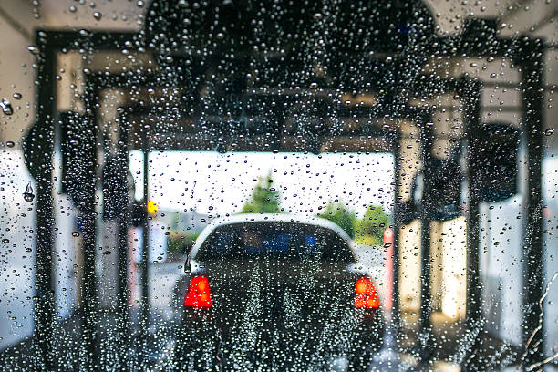 car Running through automatic car wash. stock photo