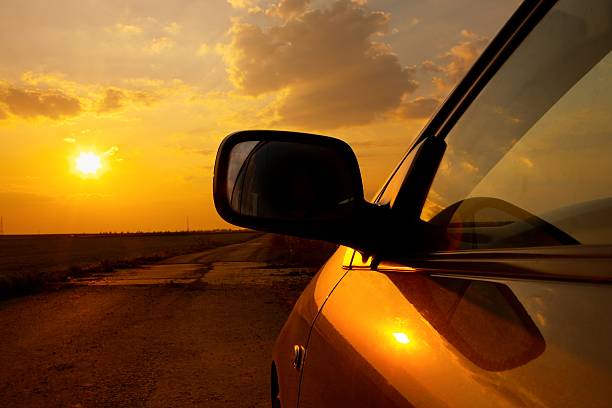 Car sunset stock photo