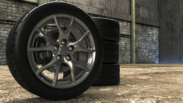 Car wheels 3D. 3D rendering. stock photo