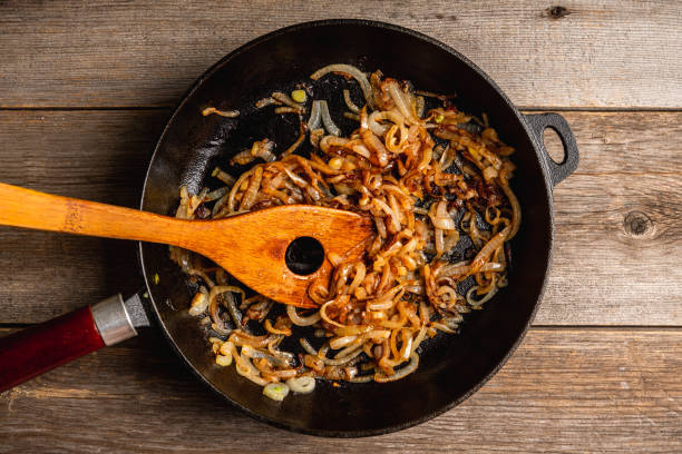 Caramelized onion with anise and cinnamon spices stock photo