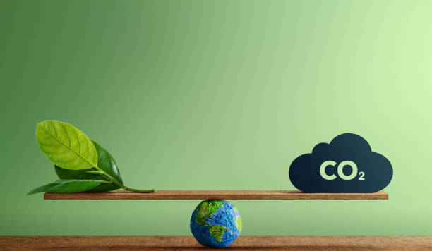 Carbon Neutral and ESG Concepts. Carbon Emission, Clean Energy. Globe Balancing between a Green leaf and CO2. Sustainable Resources, Big deal for Company and Indstry to Concern about Environmental stock photo