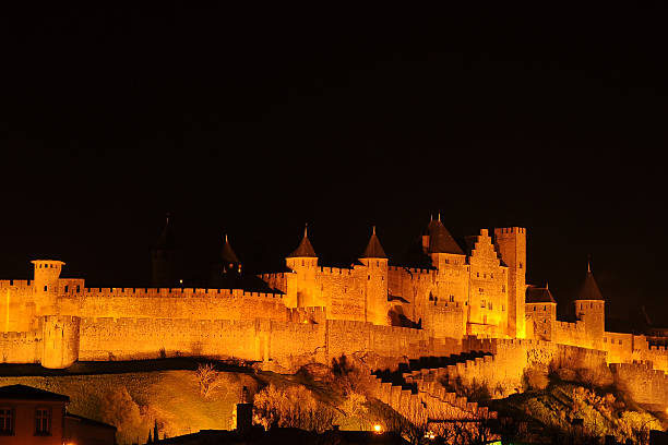 Carcassonne at night stock photo
