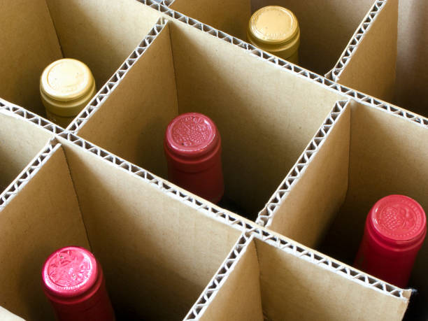 Cardboard box with wine stock photo