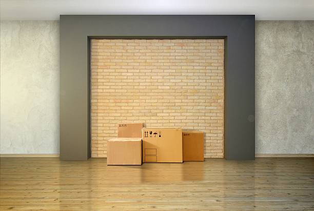 Cardboard Boxes at the Empty Floor stock photo
