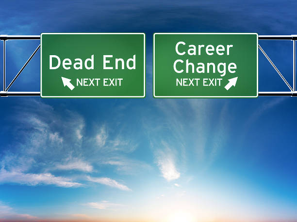 Career change or dead end job concept Road signs showing your choice in career path. dead end road stock pictures, royalty-free photos & images