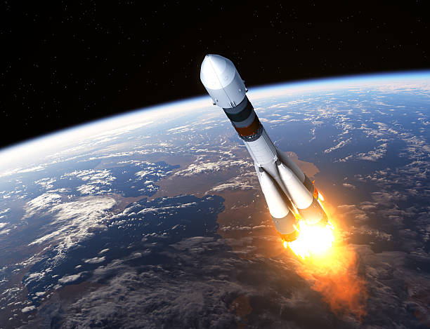 Cargo Carrier Rocket Launch Cargo Carrier Rocket Launch. 3D Scene. european space agency stock pictures, royalty-free photos & images
