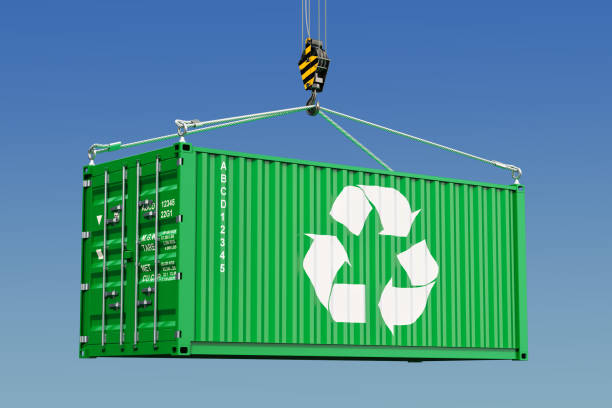 Cargo container with recycling logotype concept. 3D rendering stock photo