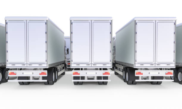 Cargo Delivery Trucks (Rear View) 3d rendering on the white background semi truck back stock pictures, royalty-free photos & images