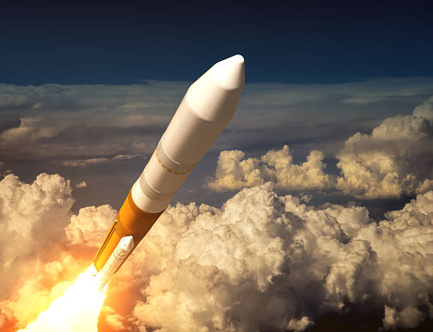 Cargo Launch Rocket In The Clouds Cargo Launch Rocket In The Clouds. 3D Illustration. ares god stock pictures, royalty-free photos & images