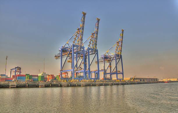 Cargo Lifting Cranes at Port Qasim. stock photo