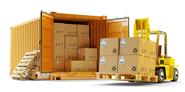 Cargo loading operation, shipment, delivery, logistics and freight transportation concept stock photo