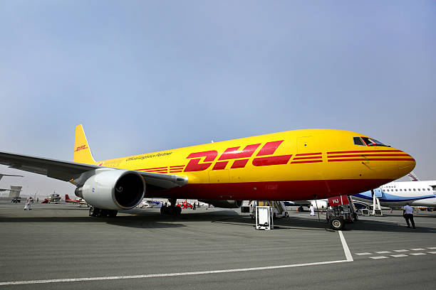 DHL Cargo plane in Bahrain International Airshow stock photo