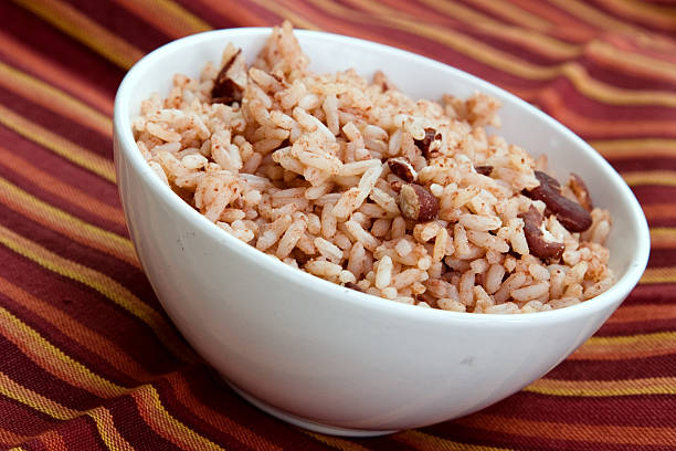 Caribbean rice and kidney beans stock photo