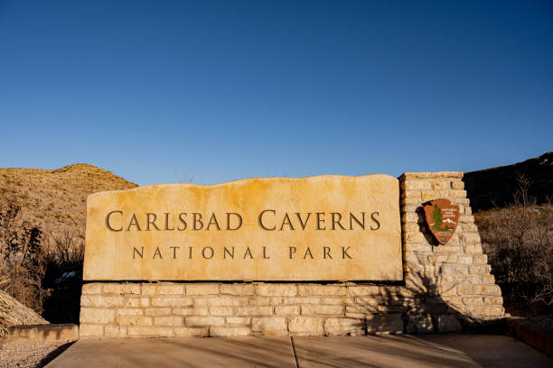 Carlsbad Caverns National Park entrance Sign centered stock photo