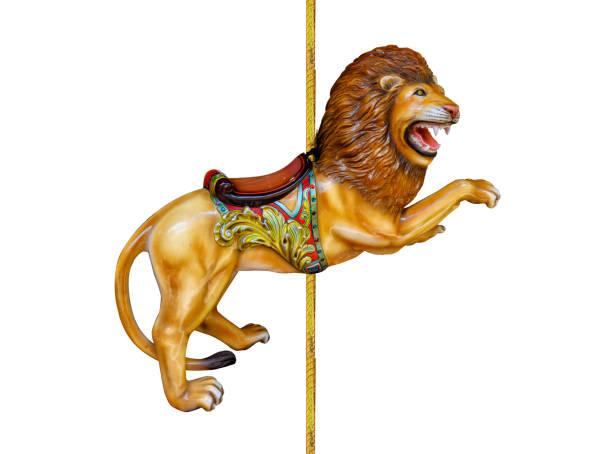 Carnival carousel lion isolated on white background stock photo