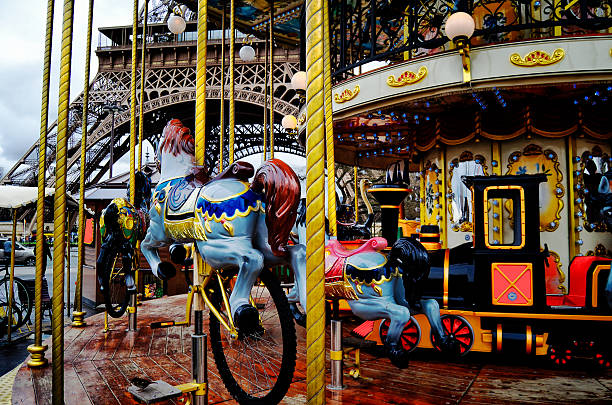 Carousel near the Eiffel Tower. stock photo