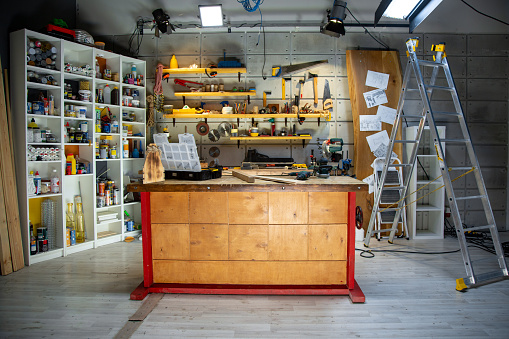 carpentry workshop equipped with the necessary tools.