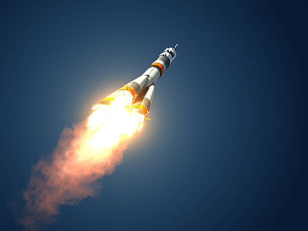 Carrier Rocket Soyuz-FG Takes Off Carrier Rocket "Soyuz-FG" Takes Off. 3D Scene. soyuz space mission stock pictures, royalty-free photos & images