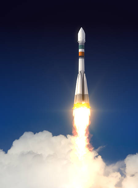 Carrier Rocket Takes Off Carrier Rocket Takes Off. 3D Scene. soyuz space mission stock pictures, royalty-free photos & images
