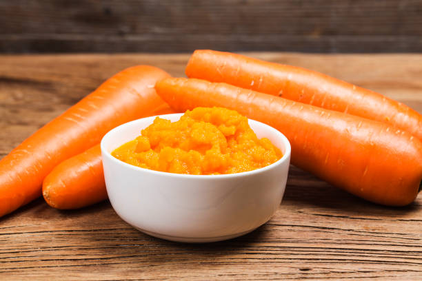 carrots  pureedSupplementary food for childrenvegetable puree stock photo
