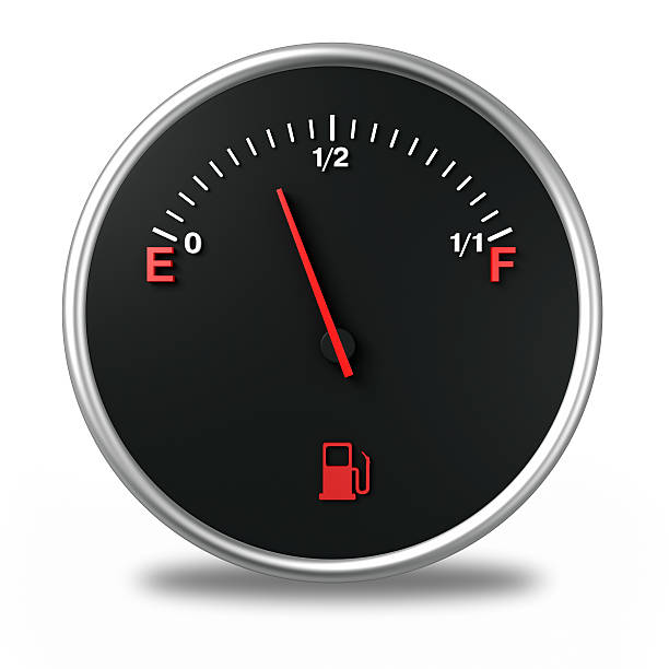 A cartoon of a gas gauge that is almost empty stock photo