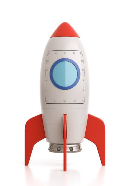 Cartoon Spaceship on White Background Red and White Cartoon Spaceship on White Background 3D Illustration rocketship stock pictures, royalty-free photos & images