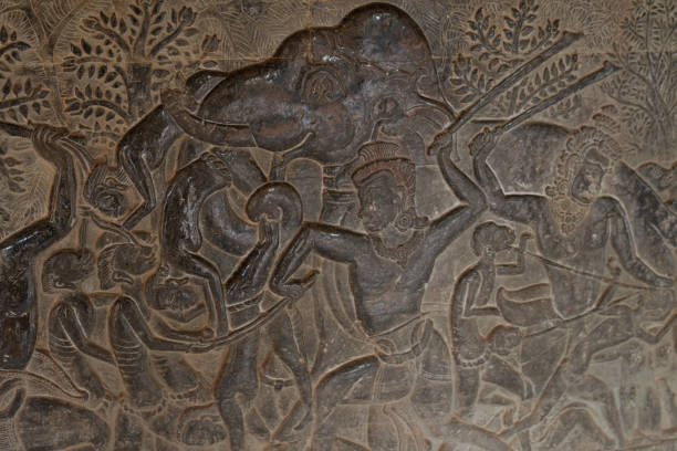 Carvings at Angkor Wat, Cambodia stock photo
