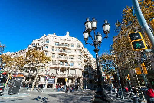 Barcelona, spain,  - December 18, 2011: Casa Mila, or La Pedrera, in Barcelona, Spain. This famous building, designed by Antoni Gaudi, is a UNESCO World Heritage Site and one of the main tourist attractions of barcelona.
